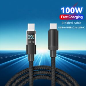 usb type c 100w fast charging cable, digital display data cord, mobile cell phone fast charging data cable for iphone for ipad for samsung, fast charging cable, power delivery cable, tanglefree cable, sleek design, premium material, sturdy construction, usb c cable, multi charger cord with usb a to type c/lightning/micro usb, universal compatibility, multidevice charging, travel charger, portable charger, reinforced connector, type c fast charging cable, usb c fast charging cable