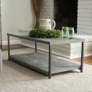 modern slate grey coffee table with storage shelf
