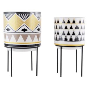mid century modern round ceramic planters with metal stand