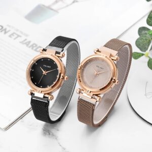 elegant rose pink quartz women's watch set