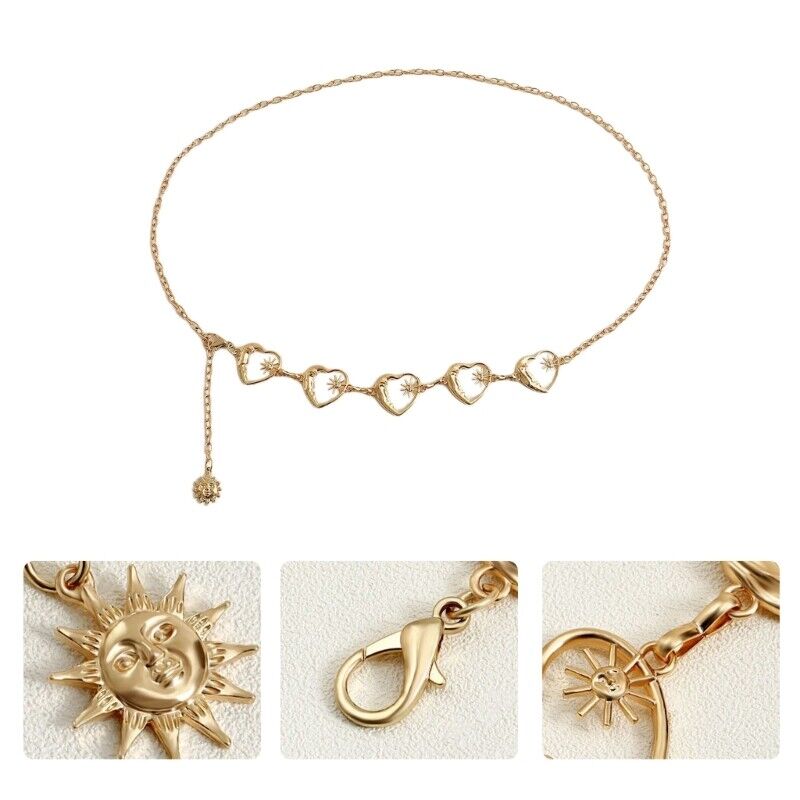 luxury goth punk heart moon & sun belt for women luxury goth punk heart moon & sun belt for women