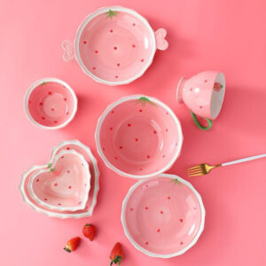 charming heart shaped strawberry ceramic bowl