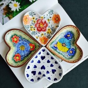 colorful ceramic heart shaped love plate for desserts, fruits & seasonings