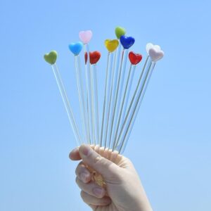 colorful heart shaped glass stirring rod for drinks & decor