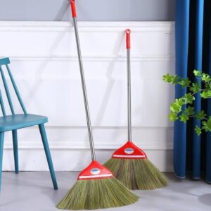 eco friendly soft hair hand broom natural miscanthus weave with stainless steel handle
