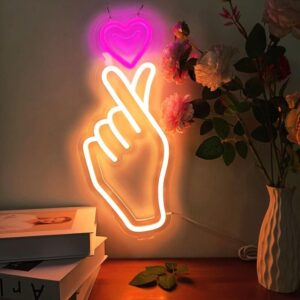 usb powered heart & finger neon sign light for romantic decor