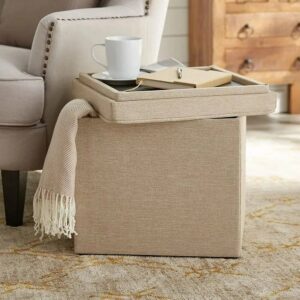 multi functional tan storage ottoman with tray