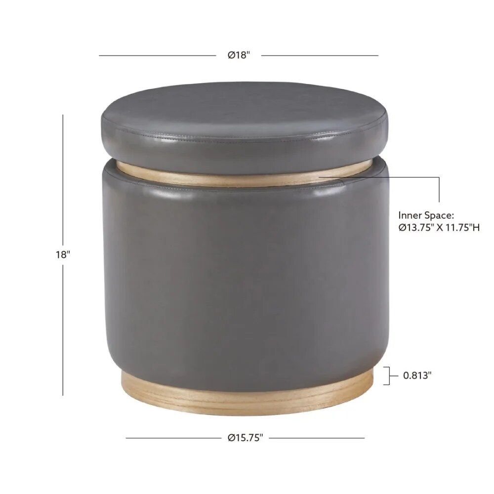 elegant gray faux leather storage ottoman stool with natural pinewood trim elegant gray faux leather storage ottoman stool with natural pinewood trim