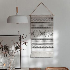 bohemian black & white geometric macrame tapestry