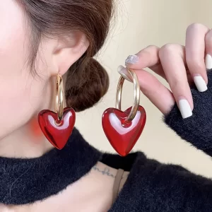 chic red heart shaped drop earrings