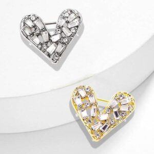 elegant crystal heart brooch pin