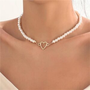 chic heart pearl choker necklace