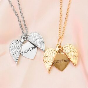 trendy heart angel wings pendant necklace romantic "i love you" jewelry