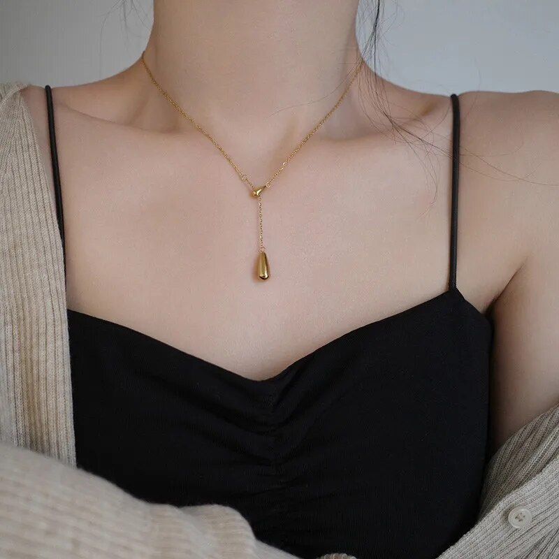 water drop minimalist titanium steel necklace water drop minimalist titanium steel necklace